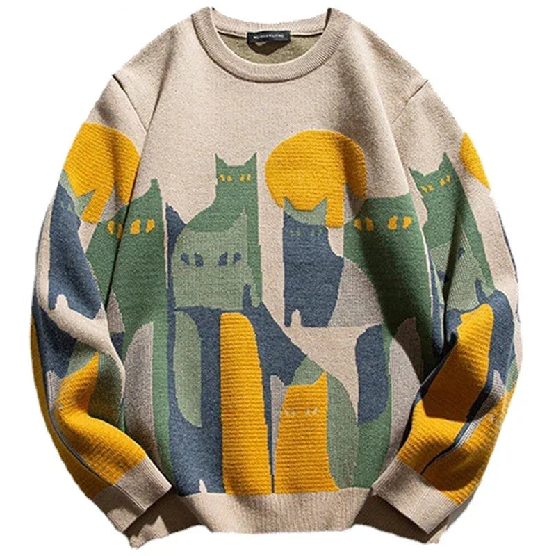 Męski sweter z nadrukiem kota