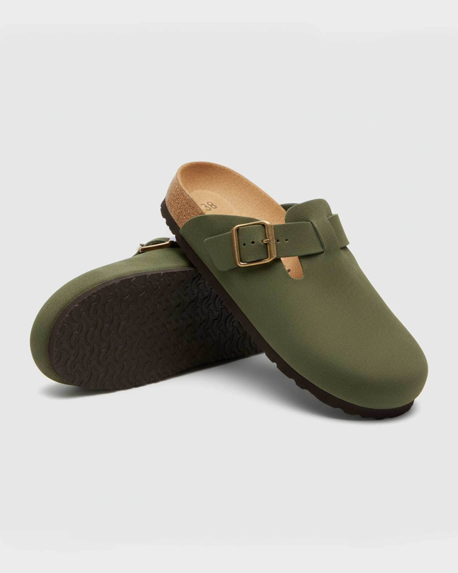 Damskie zamszowe pantofle z korka z regulowanymi paskami