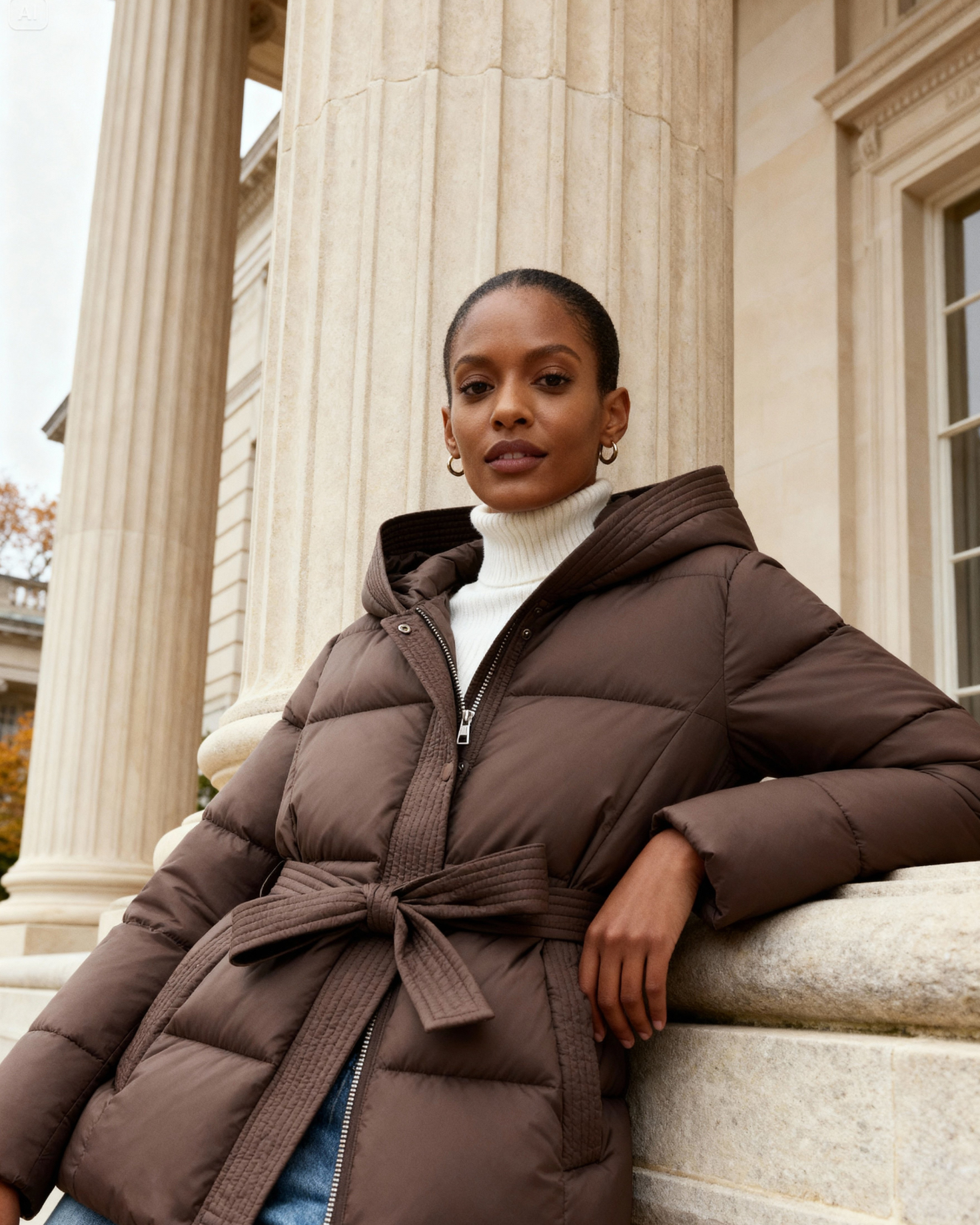 Pikowana kurtka damska z paskiem do wiązania