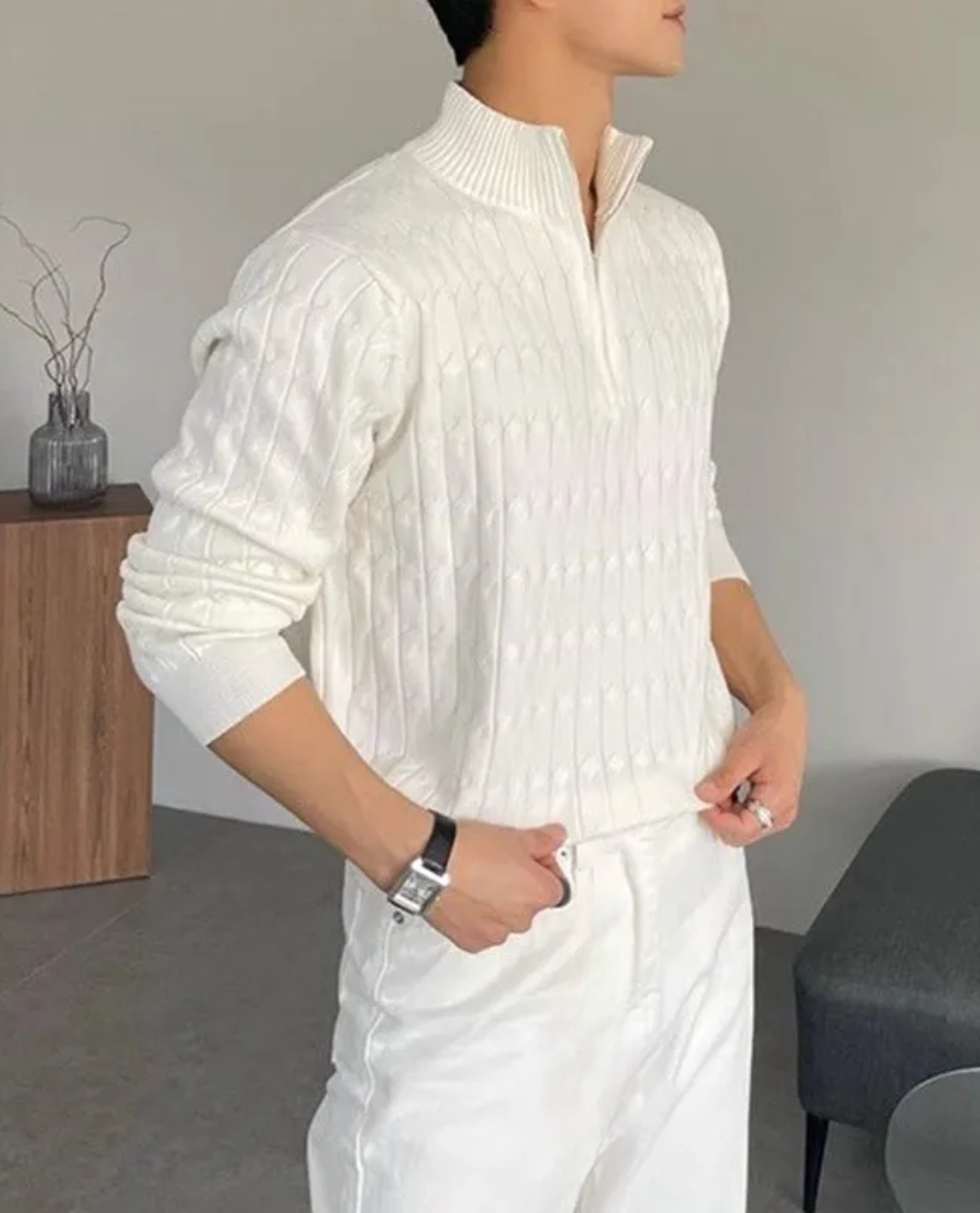 Sweter z Półsuwakiem dla mężczyzn | Pulower o Prostym Kroju